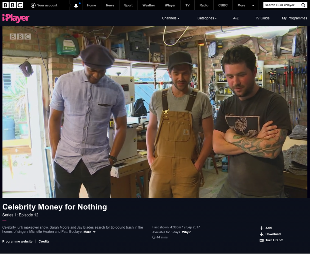 Tom & Johnny of 3 Restorers London on BBC's Money For Nothing With presenter and fellow artisan Jay Blades - discussing the finished item