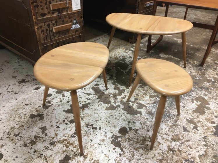 3 Ercol "Pebble" Side Tables after we had restored them