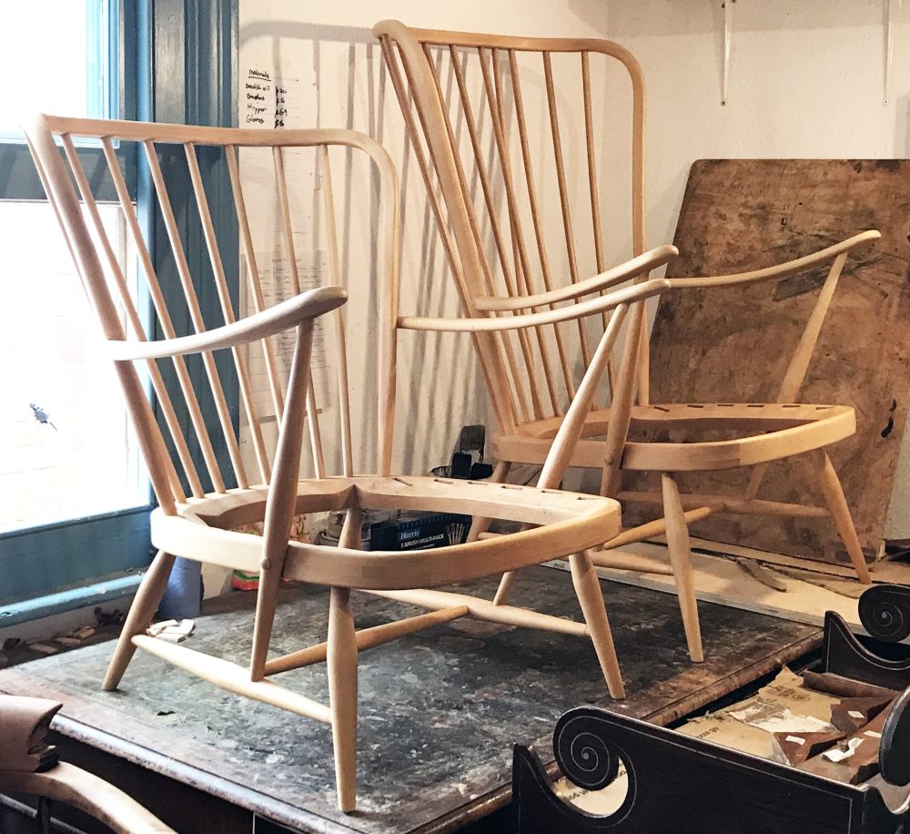 Pair of Vintage English Ercol 'Stick Back' Armchairs